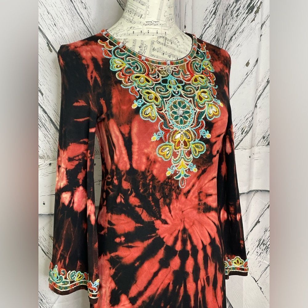 JAZZY RIVER DesignsTie Dye Dress Beaded Trim Small - Picture 2 of 9